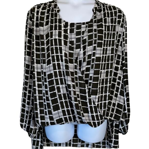Alfani Career Top Womens Sz 24 Black White Hi-Low Long Sleeve Casual Office - Picture 1 of 10